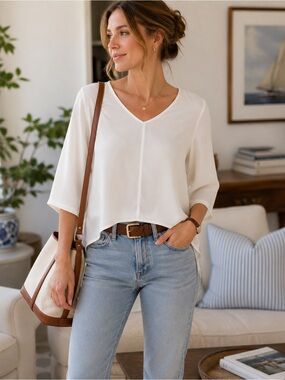 Metaphor White Sheer Blouse Black Exposed Zip Back Top Large NWT